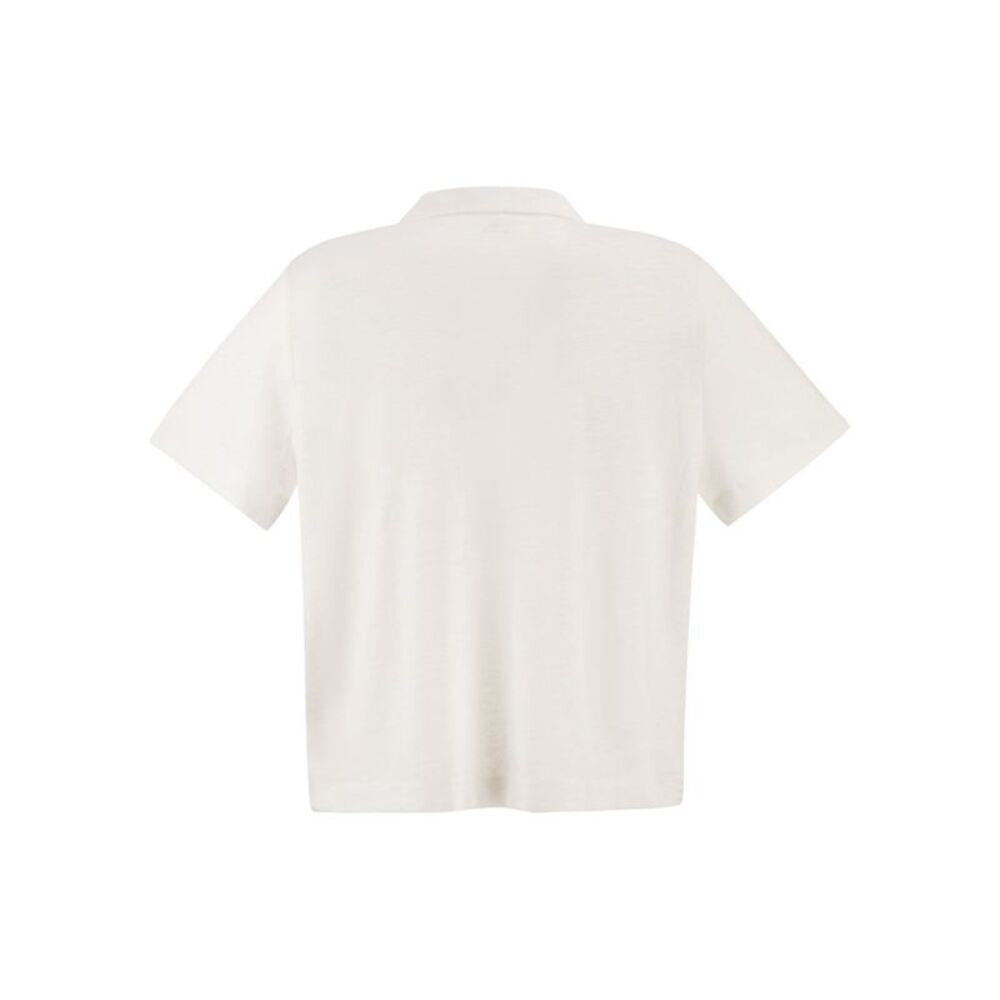 Majestic Women Cropped Linen Stretch Polo With V-Neck - Picture 2 of 4